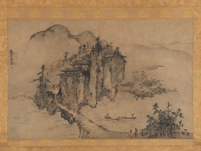有岩石悬崖的风景，16世纪。 作者 修庆