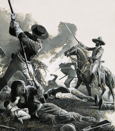 1858 年，两支墨西哥骑兵部队袭击了阿帕奇人的营地 作者 塞韦里诺·巴拉尔迪