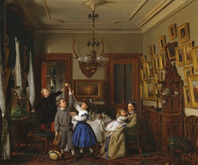 花束大赛：罗伯特·高登（Robert Gordon）家庭在其纽约餐厅内，1866年。 作者 西摩·约瑟夫·盖