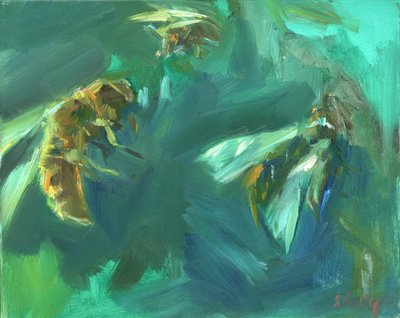 蜜蜂 2 号，2024 年（木板油画） 作者 肖恩·凯里