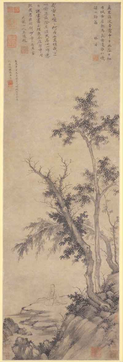 秋天的树旁钓鱼，日期为1350年。 作者 盛某