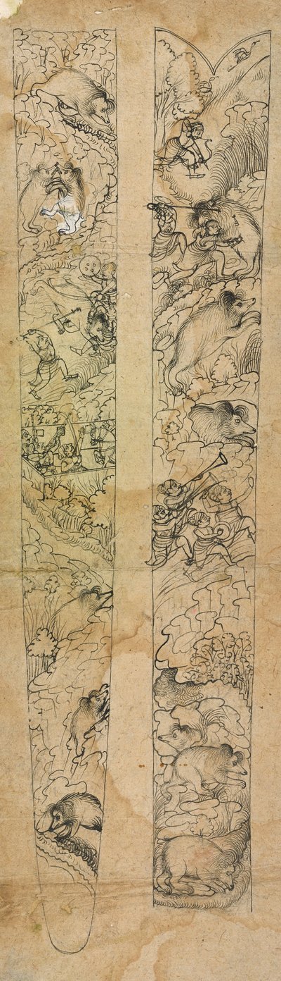 一个猎杀野猪的拉贾，刀鞘的设计，约1750-1760年。 作者 谢夫达尔·甘格亚吉