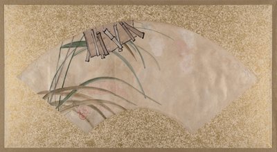 花粉红色和白色，叶子，拍板，十九世纪末。 作者 Shibata Zeshin