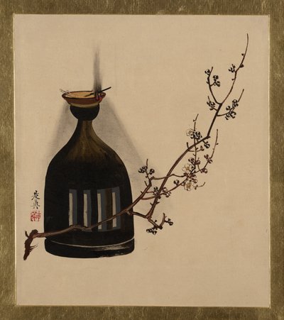各种题材的漆画：带油灯的梅花树枝，1882年。 作者 Shibata Zeshin
