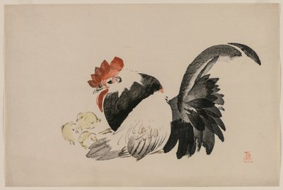 公鸡，母鸡和小鸡c。 1880年代。 作者 Shibata Zeshin