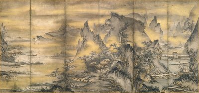 日本語: 『式部輝忠筆 四季山水図屏風室町時代四季山水図屏風室町時代 作者 式部照忠
