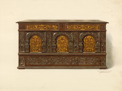 橡木镶嵌胸部，亚瑟詹姆斯（chromolitho）的财产 作者 雪莉·查尔斯·莱韦林·斯洛科姆
