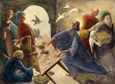 基督将商人们赶出圣殿，约1950年。 作者 雪莉·马卡姆