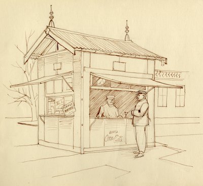 销售饮料的亭子，法国巴黎，约1951年。   作者 雪莉·马卡姆