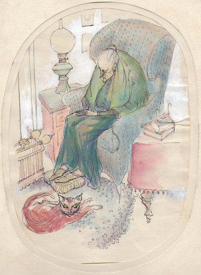 老妇人和猫，1951年。   作者 雪莉·马卡姆