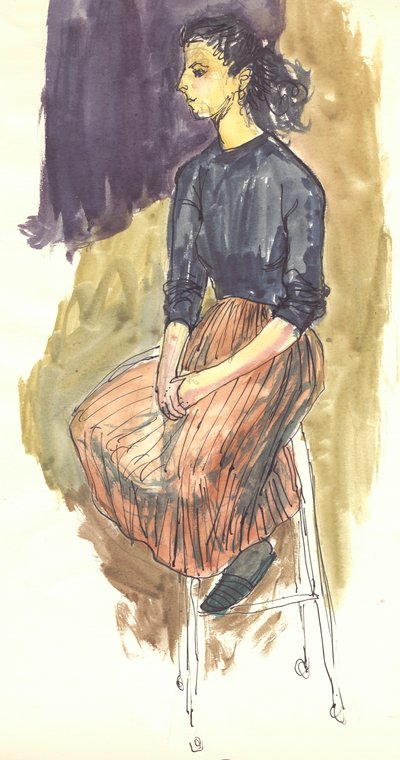 坐着的女人，约1950年。 作者 雪莉·马卡姆