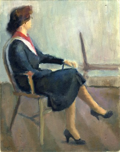 穿着海军蓝的坐着的女人，1952年。 作者 雪莉·马卡姆