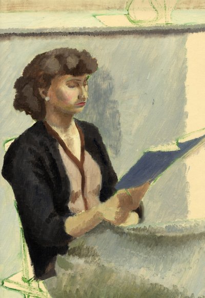 坐着看书的女人，约1953年。 作者 雪莉·马卡姆