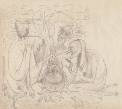 三个女巫，约1950年。 作者 雪莉·马卡姆