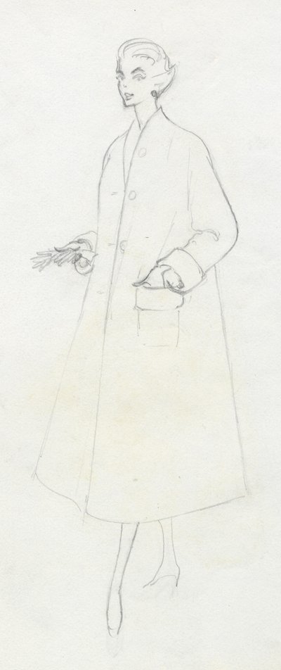 穿防尘大衣的女人，约1950年。 作者 雪莉·马卡姆