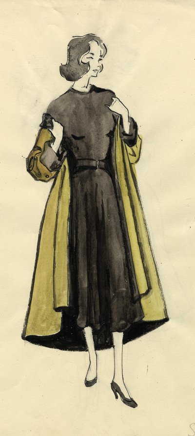 穿橄榄色大衣的女人，约1950年。 作者 雪莉·马卡姆