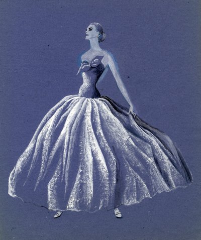 身穿无肩带舞裙的女子，约1952年。 作者 雪莉·马卡姆