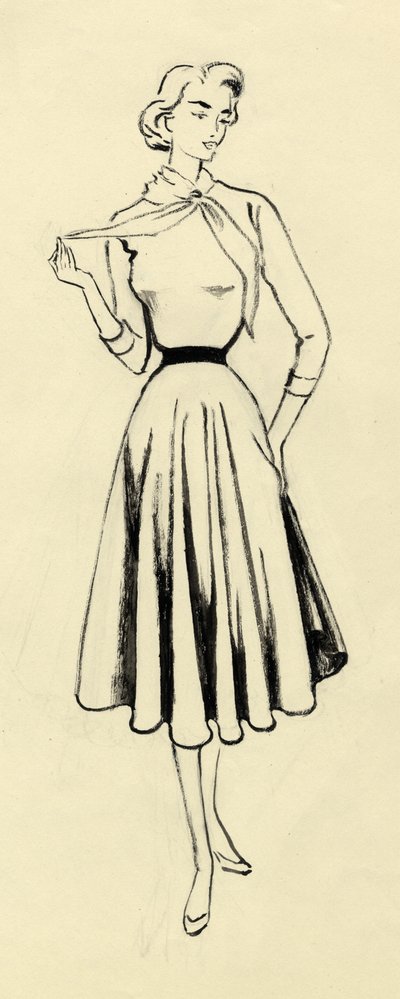 穿毛衣和长裙的女人，约1950年。 作者 雪莉·马卡姆