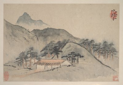 风景，约 1690 年代（八叶画册；纸本水墨和彩色） 作者 石涛道记
