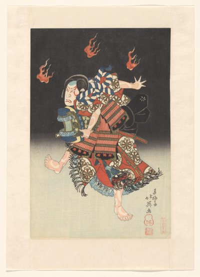 中村狮观二世在 Naka 剧场的话剧《花柳村魅影仙本》中饰演狐狸（狐妖）源久郎。 作者 熊八七