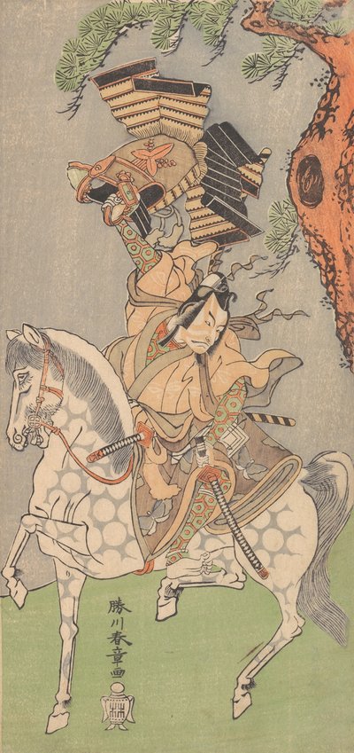 市川团十郎五世为骑着斑驳灰马的武士，1771年。 作者 春庄