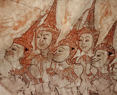 壁画的细节显示可追溯到大城时代晚期的天神（石头上的油漆） 作者 连体学校