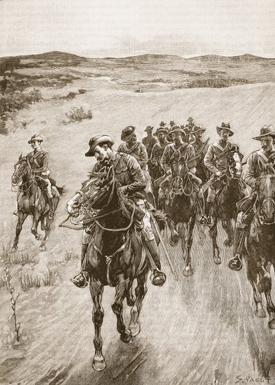 1893年Lobengula的轨道，“卡塞尔的英国插图史”中的插图（棕褐色照片） 作者 悉尼佩吉特