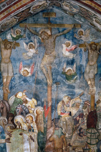 十字架上的基督 "INRI "受难。锡耶纳学校的壁画细节 作者 中华学校
