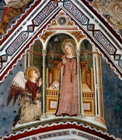 The Annunciation Fresco of the Chapel of the Virgin made by the school of Siena of the 14th century - Monastery of St. Benedetto (Sacro Speco), Subiaco (Rome), Italy 作者 中华学校