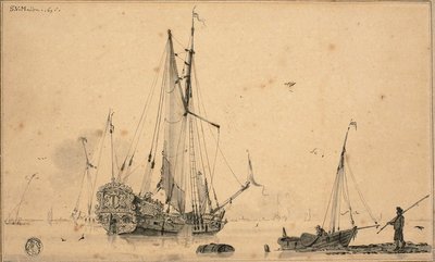 有船和渔夫的港口场景 作者 Sieuwert van der Meulen
