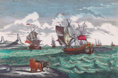 18 世纪格陵兰岛附近的捕鲸船队（雕刻） 作者 Sieuwert van der Meulen