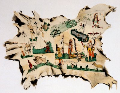 美国土著人在动物皮上的绘画，19世纪 作者 银角