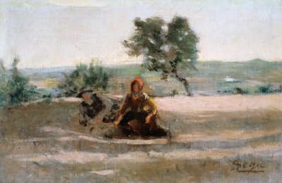年轻的农民，由Silvestro Lega（1826-1895）创作，布面油画，cm 24x37 作者 西尔维斯特雷·莱加