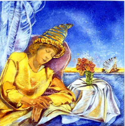 沉睡的魔术师，2005年（水彩）。 作者 西尔维亚·帕斯托（Silvia Pastore）