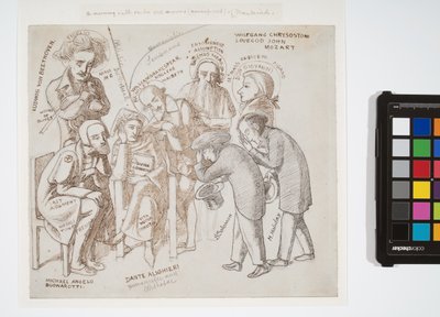 西蒙-所罗门和亨利-哈乐黛的艺术英雄，约 1856-57 年（纸上石墨、棕色和黑色墨水） 作者 西蒙·所罗门