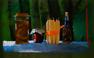 圣诞节，白兰地里的无花果，2000 年（粉彩画） 作者 西蒙·弗莱彻