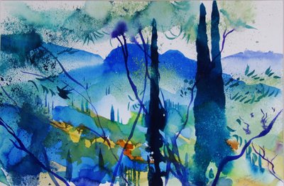 科孚岛，帕戈伊附近，2005 年（纸上水彩画） 作者 西蒙·弗莱彻