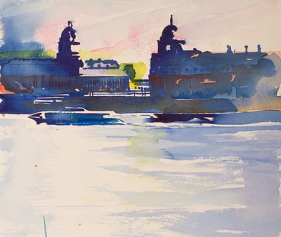 从狗岛看格林威治，2016 年（水彩画） 作者 西蒙·弗莱彻