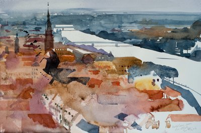 从城堡看海德堡，2006 年（水彩画） 作者 西蒙·弗莱彻