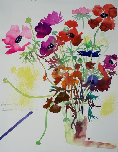小牡丹和海葵，2010 年（水彩画） 作者 西蒙·弗莱彻
