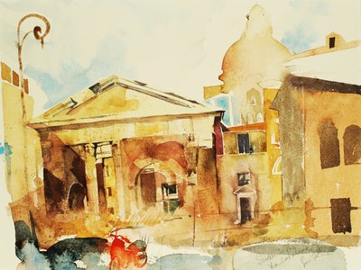 罗马的摩托车，2005 年（水彩画） 作者 西蒙·弗莱彻