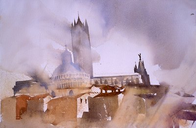 锡耶纳大教堂，2002 年（水彩画） 作者 西蒙·弗莱彻