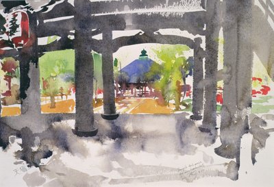 寺庙入口，天桥立（纸上水彩画） 作者 西蒙·弗莱彻