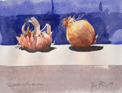 大蒜和洋葱》，2003 年（水彩画） 作者 西蒙·弗莱彻