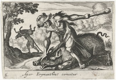 赫拉克勒斯捕获伊里曼修斯的野猪
Aper Erymanthius evincitur（物品上的标题）
大力士主题（系列标题） 作者 安东尼奥·坦佩斯塔
