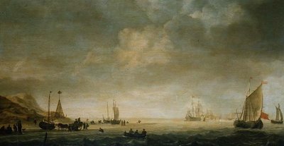 谢维宁根的海岸和海滩上的渔民 作者 西蒙·雅各布斯（Simon Jacobsz）。弗利格