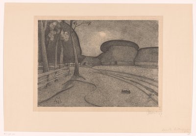 风景与农场 晚上（原标题） 作者 Simon Moulijn（艺术家签名）