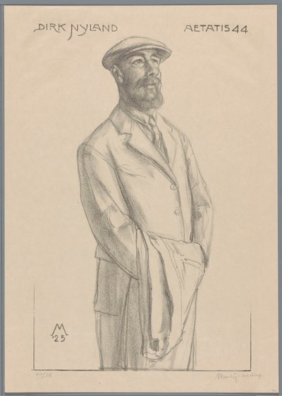 德克·希德·尼兰 (Dirk Hidde Nijland) 手臂上披着一件夹克的肖像 作者 Simon Moulijn（艺术家签名）