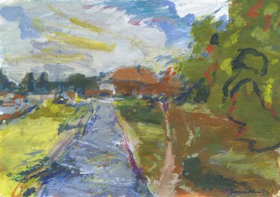 Pavenment  shortcut to houses, 2024（丙烯、水彩、水彩笔和油画棒，纸面） 作者 西蒙·内维尔