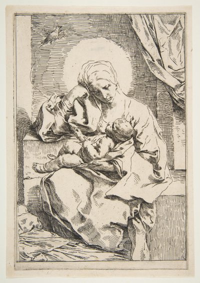 麦当娜和有鸟的孩子，ca。 1635-1636。 作者 西蒙妮·坎塔里尼